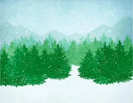 Winter landscape with falling snow Stock Illustration