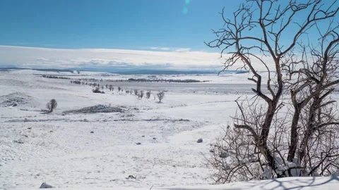 Winter landscape with fields and hills outside the city Stock Footage 148569138