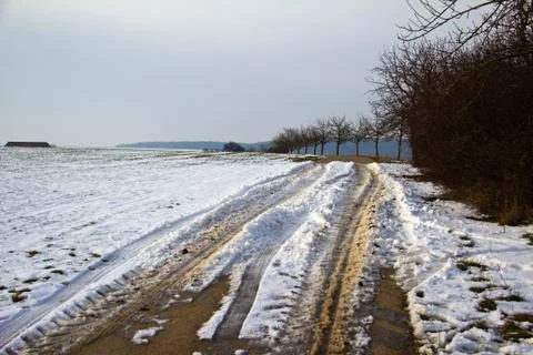 Winter landscape with fields and meadows Stock Photos