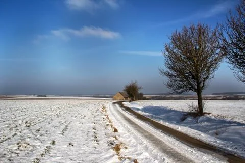 Winter landscape with fields and meadows Stock Photos