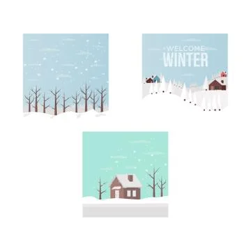 Winter landscape Flat design Stock Illustration