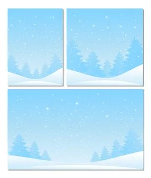 Winter landscape in a flat style. Set of New Year greeting cards with place for Stock Illustration