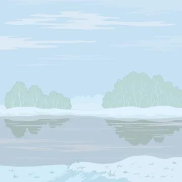 Winter landscape. Forest river Stock Illustration