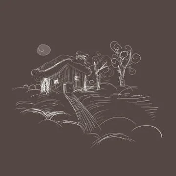Winter landscape hand drawn 스톡 일러스트