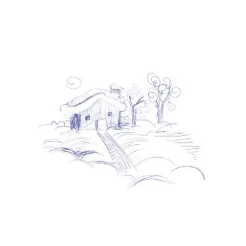 Winter landscape hand drawn Stock Illustration