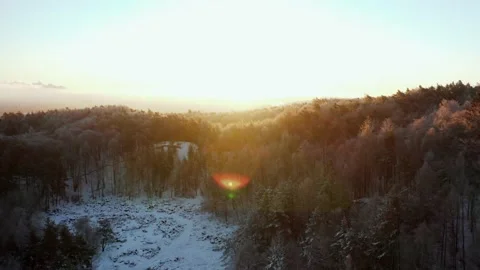 Winter landscape with hills and beautiful sunrise aerial view. Stock Footage 240037553