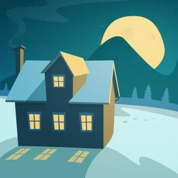 Winter Landscape with House Stock Illustration