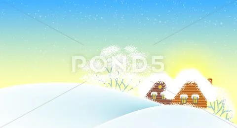 Winter landscape with houses Stock Illustration