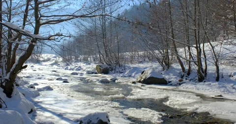 Winter landscape with ice on the river Stock Footage 264471543