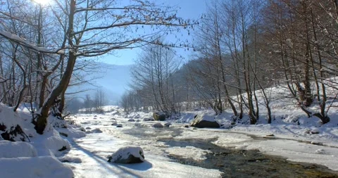 Winter landscape with ice on the river Stock Footage 264471578