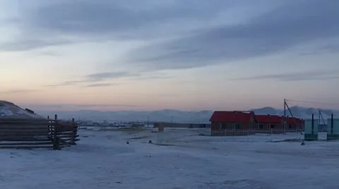 Winter Landscape in Mongolia at Dusk Stock Footage 10699583