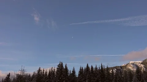 Winter landscape with moon on blue sky Stock Footage 87220351