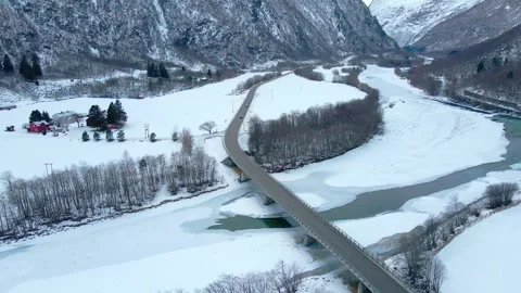 Winter Landscape in More og Romsdal, Norway,  Aerial View Stock Footage 315469867