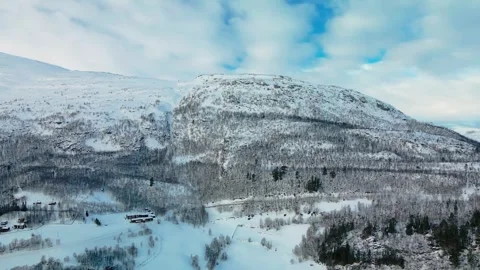Winter Landscape in More og Romsdal, Norway , Snowy Mountains and Fjord Views Stock Footage 315472453