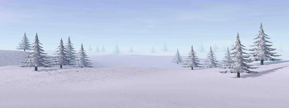 Winter landscape in the mountain - 3D render Stock Illustration