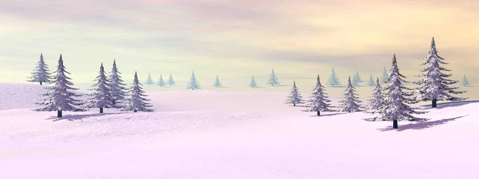 Winter landscape in the mountain - 3D render Stock Illustration