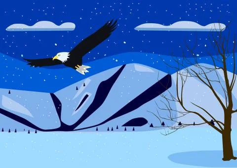 Winter landscape with Mountain Eagle Stock Illustration