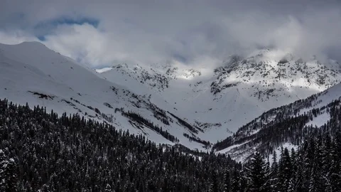 Winter Landscape mountain forest zoom in Stock-Footage 83624976