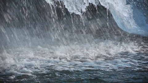 Winter landscape with the Mountain ice waterfall and the river. Stock Footage 91667025