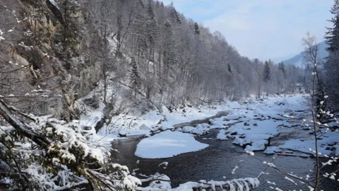 Winter landscape of a mountain river Stock-Footage 124751637