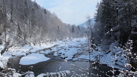 Winter landscape of a mountain river Stock Footage 124751657