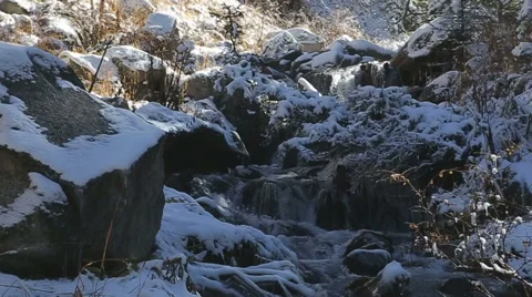 Winter landscape with mountain river waterfall Stock Footage 67971490