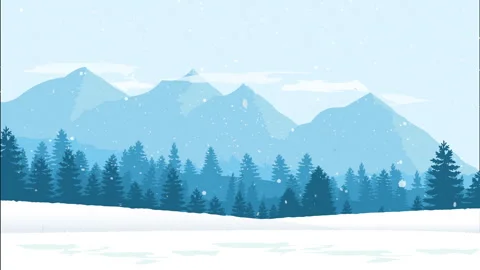 Winter landscape with mountains and snowfall. Flat design. Stock Footage 287248441