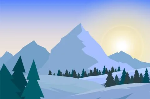 Winter landscape with mountains. Stock Illustration