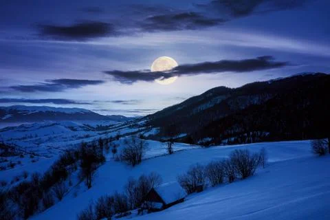 Winter landscape in mountains at night Foto stock