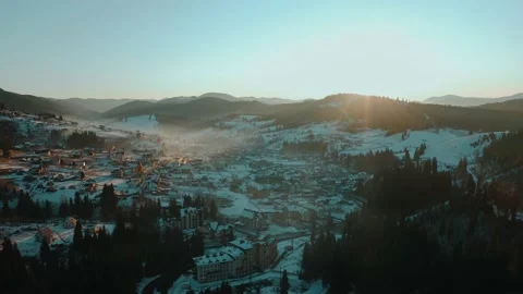 Winter landscape of mountains at sunset from above. Vidéo 149275745