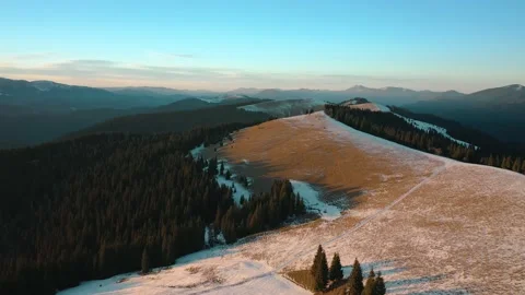 Winter landscape of mountains at sunset from above. Видео 149275791