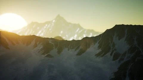 Winter Landscape in Mountains at Sunset 库存插图