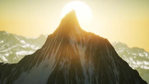 Winter Landscape in Mountains at Sunset Stock Illustration