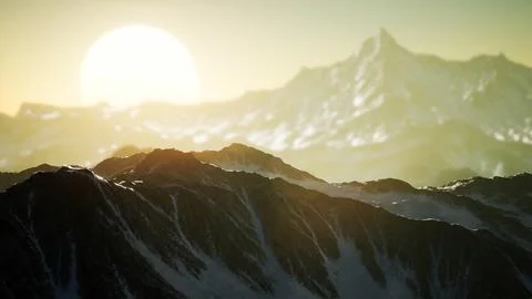 Winter Landscape in Mountains at Sunset Stock Illustration