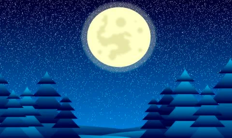 Winter landscape at night Illustrazione stock