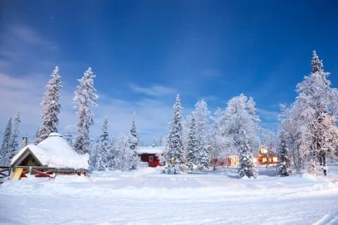 Winter landscape at night Stock Photos