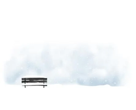 Winter landscape with old black bench and snowfall. Vector illustration in mi Illustrazione stock