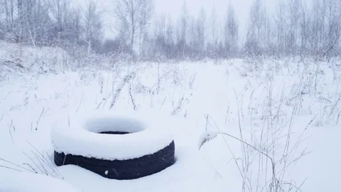 Winter landscape with one tire Stock Footage 71604915
