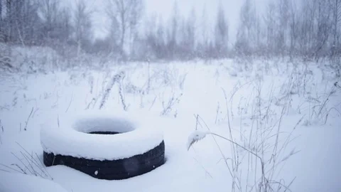 Winter landscape with one tire Stock Footage 71605034