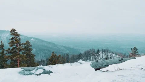 Winter landscape, opening from the top of the mountain to the highlands. Stock Footage 297010699
