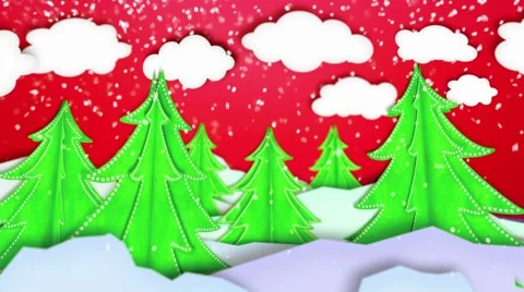 Winter Landscape Paper Scene Loop Animation Red - 4K Resolution Ultra HD (UHD) Stock Footage 40402173