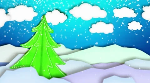 Winter Landscape Paper Scene Loop Animation - 4K Resolution Ultra HD (UHD) Stock Footage 40402226