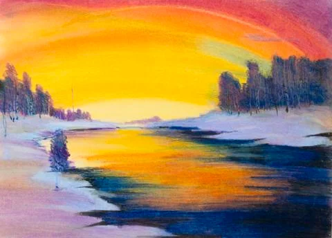 Winter landscape with pastels Stock Illustration