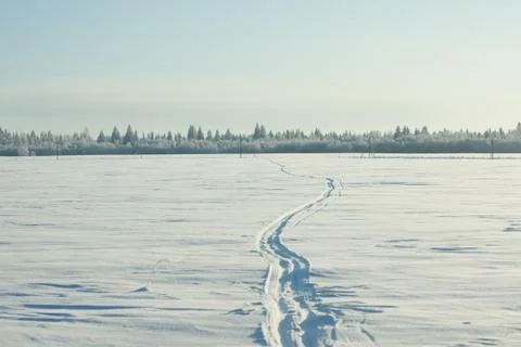 Winter landscape with a path in the snow. Foto stock