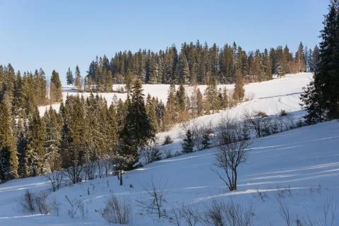 Winter landscape in polish mountains Stock Photos