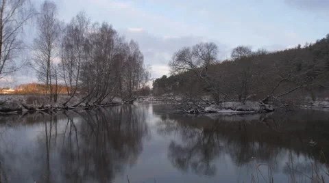 Winter landscape with river and forest. Stock-Footage 61424184