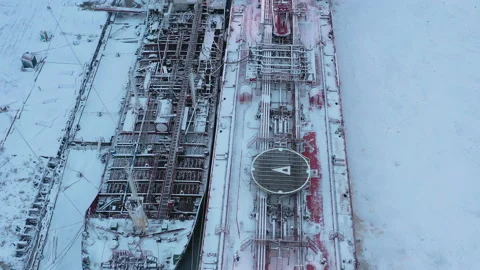 Winter landscape of the river and moored ships at the shore. Stock Footage 156958909