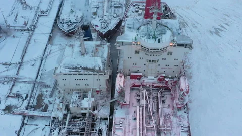 Winter landscape of the river and moored ships at the shore. Stock Footage 157273060