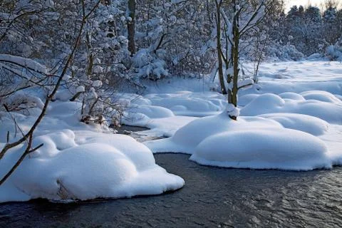 Winter landscape with a river Stock Photos