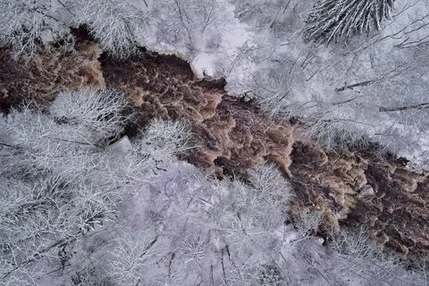Winter landscape of river. Stock Photos
